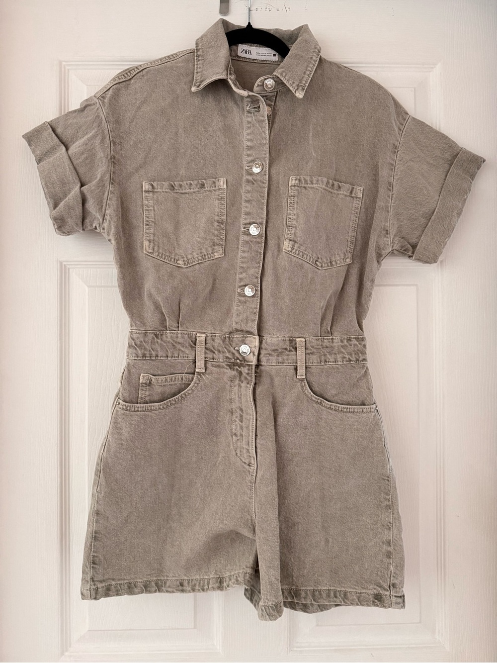 Zara - Short Sleeve Utility Romper - Size S - Khaki